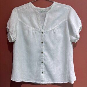 100% White Linen  J.Jill short sleeved Women's blouse